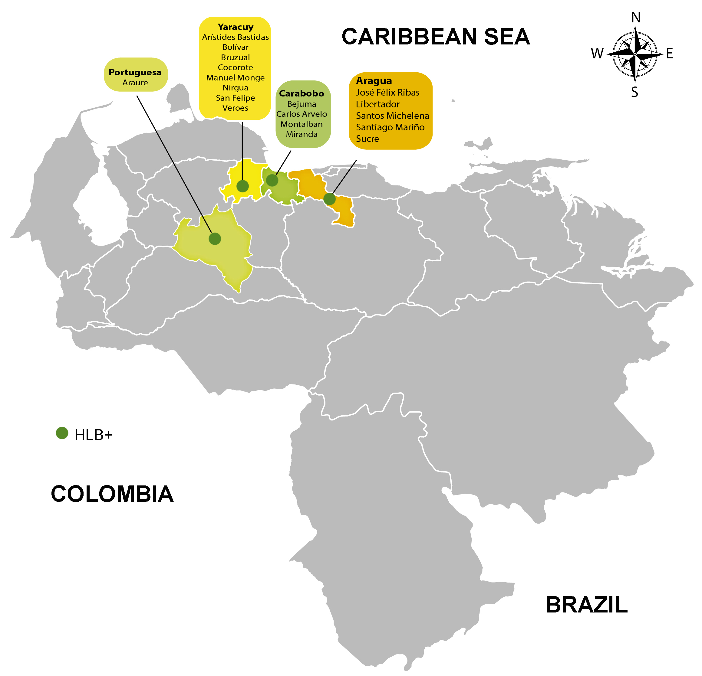 HLB-positives states in Venezuela